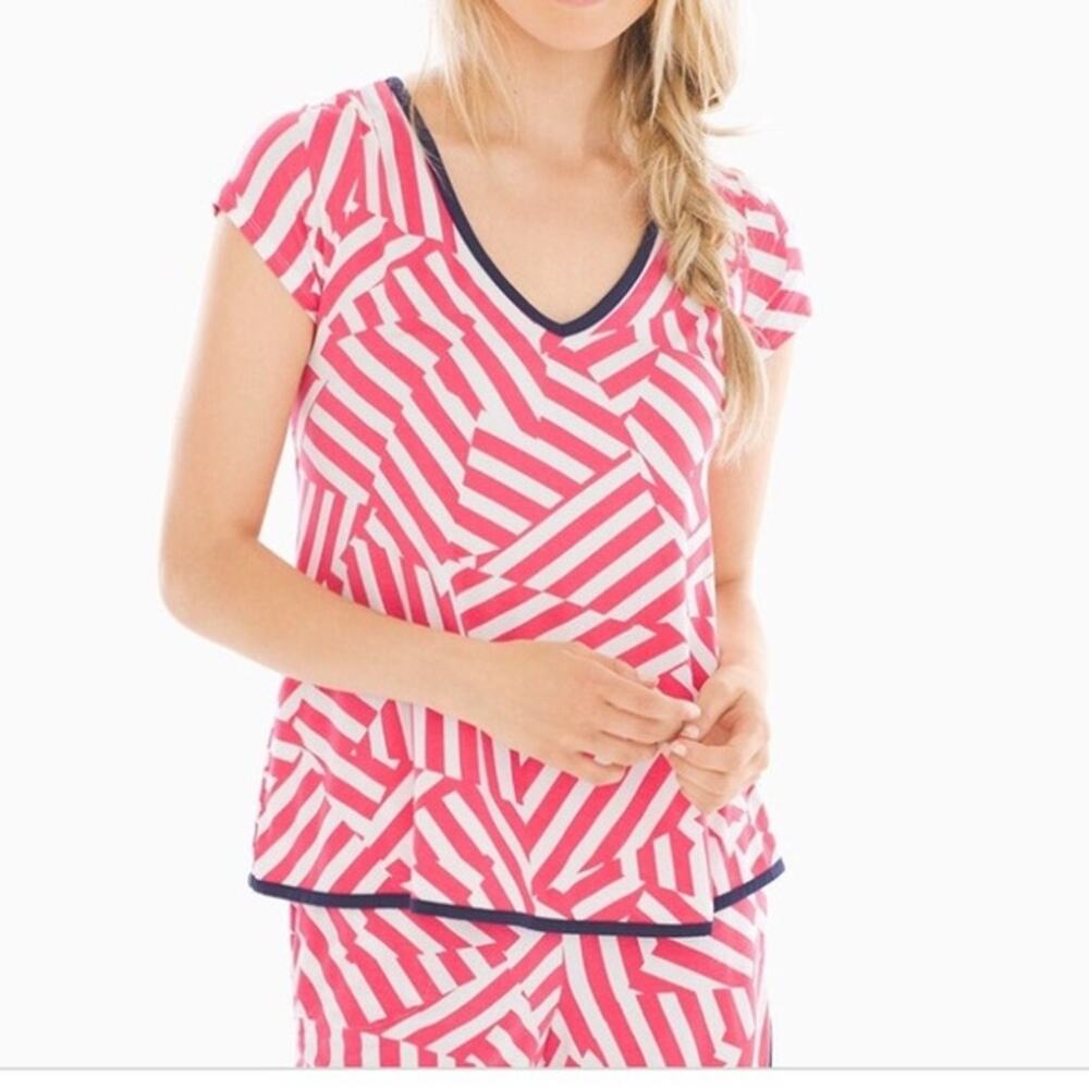 Soma Pink White Striped V-Neck Pajama Shirt Medium